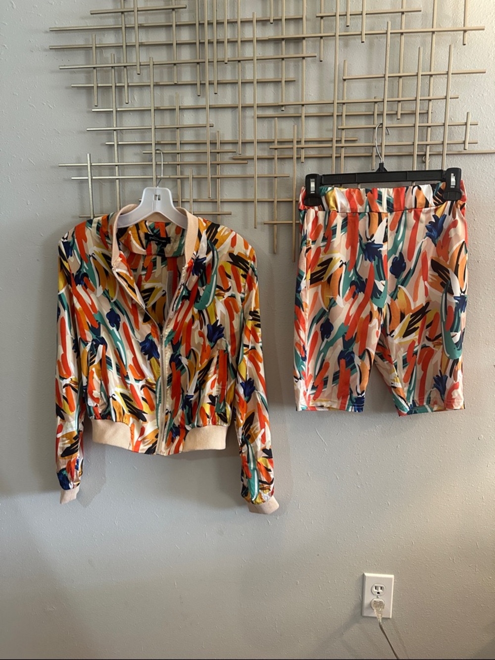 Abstract Brushstroke Two-Piece Set in Coral, Teal & Navy